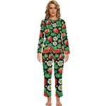 Strawberries Pattern Womens  Long Sleeve Lightweight Pajamas Set