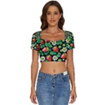 Strawberries Pattern Short Sleeve Square Neckline Crop Top 