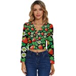 Strawberries Pattern Long Sleeve V-Neck Top