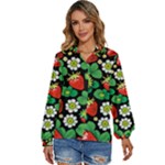 Strawberries Pattern Women s Long Sleeve Button Up Shirt