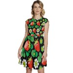 Strawberries Pattern Cap Sleeve High Waist Dress