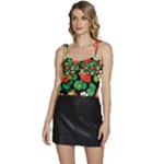 Strawberries Pattern Flowy Camisole Tie Up Top