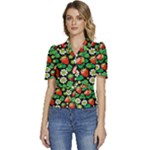 Strawberries Pattern Puffed Short Sleeve Button Up Jacket