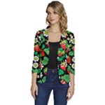 Strawberries Pattern Women s One-Button 3/4 Sleeve Short Jacket