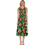 Strawberries Pattern V-Neck Drawstring Shoulder Sleeveless Maxi Dress