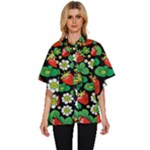 Strawberries Pattern Women s Batwing Button Up Shirt