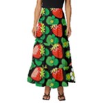 Strawberries Pattern Tiered Ruffle Maxi Skirt