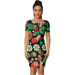 Strawberries Pattern Fitted Knot Split End Bodycon Dress