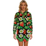 Strawberries Pattern Womens Long Sleeve Shirt Dress