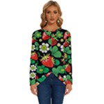 Strawberries Pattern Long Sleeve Crew Neck Pullover Top