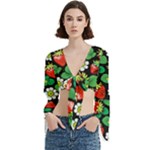 Strawberries Pattern Trumpet Sleeve Cropped Top