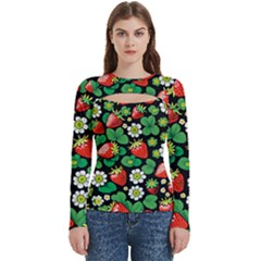 Strawberries Pattern Women s Cut Out Long Sleeve T