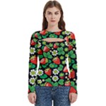 Strawberries Pattern Women s Cut Out Long Sleeve T-Shirt