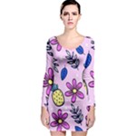 Flowers Petals Pineapples Fruit Long Sleeve Bodycon Dress