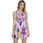 Flowers Petals Pineapples Fruit Sleeveless High Waist Mini Dress