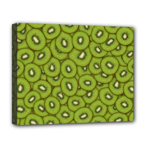 Kiwi Fruit Pattern Green Background Deluxe Canvas 20  x 16  (Stretched) from ArtsNow.com