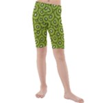 Kiwi Fruit Pattern Green Background Kids  Mid Length Swim Shorts