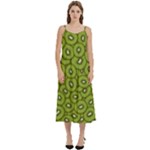 Kiwi Fruit Pattern Green Background Casual Spaghetti Strap Midi Dress