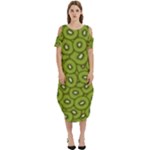 Kiwi Fruit Pattern Green Background Cold Shoulder Loose Fit Dress With Pockets