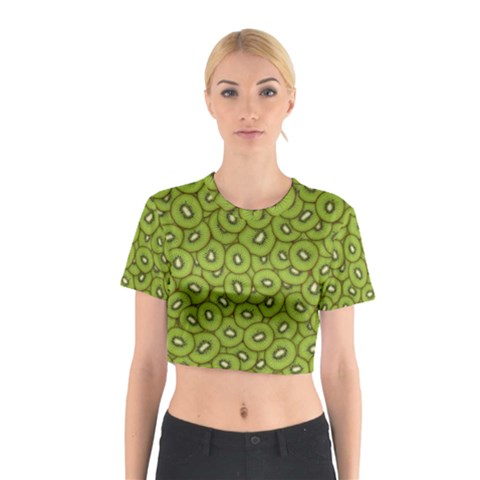 Kiwi Fruit Pattern Green Background Cotton Crop Top from ArtsNow.com