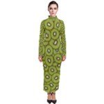 Kiwi Fruit Pattern Green Background Turtleneck Maxi Dress