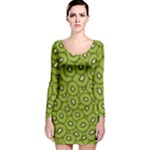 Kiwi Fruit Pattern Green Background Long Sleeve Velvet Bodycon Dress