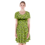 Kiwi Fruit Pattern Green Background Short Sleeve V-neck Flare Dress