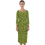 Kiwi Fruit Pattern Green Background Quarter Sleeve Midi Bodycon Dress