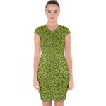 Kiwi Fruit Pattern Green Background Capsleeve Drawstring Dress 