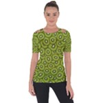 Kiwi Fruit Pattern Green Background Shoulder Cut Out Short Sleeve Top