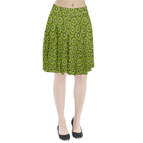 Kiwi Fruit Pattern Green Background Pleated Skirt from ArtsNow.com