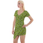 Kiwi Fruit Pattern Green Background Short Sleeve Asymmetric Mini Dress