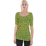 Kiwi Fruit Pattern Green Background Wide Neckline T-Shirt