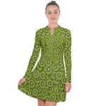 Kiwi Fruit Pattern Green Background Long Sleeve Panel Dress