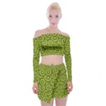 Kiwi Fruit Pattern Green Background Off Shoulder Top with Mini Skirt Set