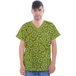 Kiwi Fruit Pattern Green Background Men s V-Neck Scrub Top