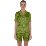 Kiwi Fruit Pattern Green Background Satin Short Sleeve Pajamas Set