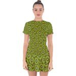 Kiwi Fruit Pattern Green Background Drop Hem Mini Chiffon Dress