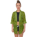 Kiwi Fruit Pattern Green Background Open Front Chiffon Kimono