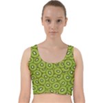 Kiwi Fruit Pattern Green Background Velvet Racer Back Crop Top