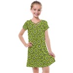 Kiwi Fruit Pattern Green Background Kids  Cross Web Dress