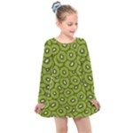 Kiwi Fruit Pattern Green Background Kids  Long Sleeve Dress