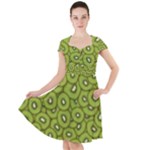 Kiwi Fruit Pattern Green Background Cap Sleeve Midi Dress With Pockets