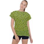 Kiwi Fruit Pattern Green Background Ruffle Collar Chiffon Blouse