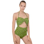 Kiwi Fruit Pattern Green Background Scallop Top Cut Out Swimsuit