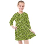 Kiwi Fruit Pattern Green Background Kids  Quarter Sleeve Shirt Dress