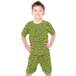 Kiwi Fruit Pattern Green Background Kids  T-Shirt and Shorts Set