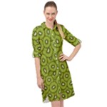 Kiwi Fruit Pattern Green Background Long Sleeve Mini Shirt Dress