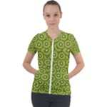 Kiwi Fruit Pattern Green Background Short Sleeve Zip Up Jacket