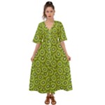 Kiwi Fruit Pattern Green Background Kimono Sleeve Boho Dress